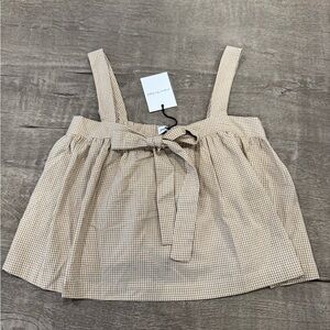 Jacquie The Label Gingham Cotton Tie Front Tank Top Beige White M NWT